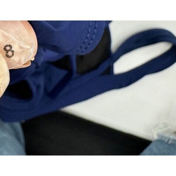 Longitude Swimsuit One Piece Blue Gold Chain Ruched Slimming Full Coverage Sz 8 - Picture 5 of 5